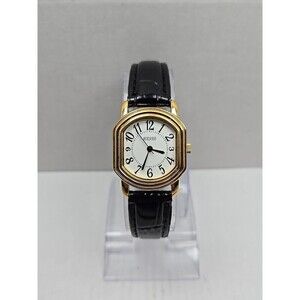 Ecclissi 80195 Womens Gold Tone Cushion Watch Black Leather New Battery Quartz